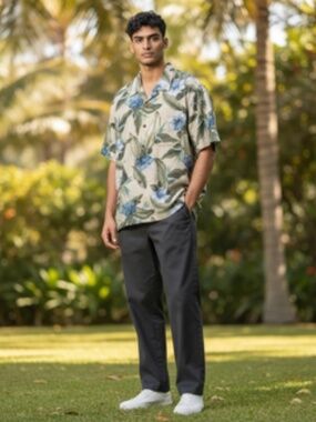 Tommy Bahama Tropical Leaf Floral Patten Short Sleeve Camp Collar Shirt Size XL